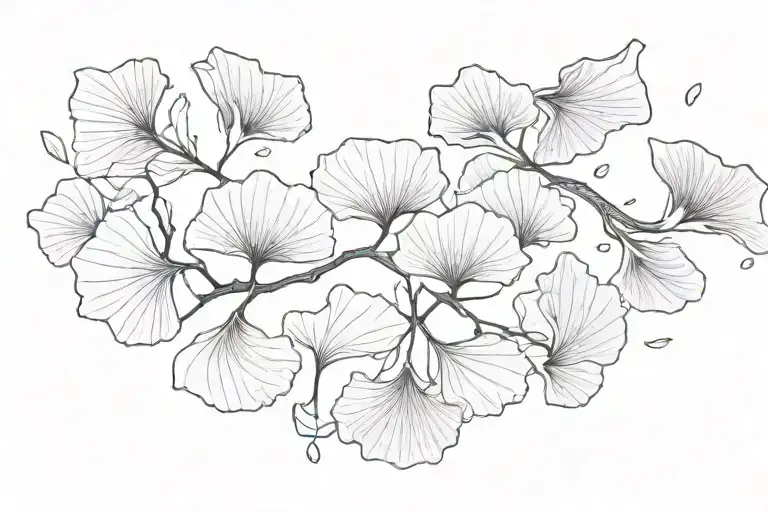 Gingko Leaves Tattoo Black And White With Japanese Symbols