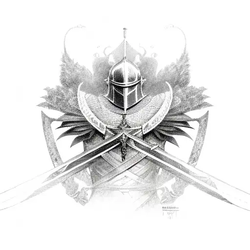 Knight With Sword And Black Detailed Armor With Black Angel Wings