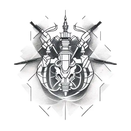 Sketched Linework Tattoo Of A Tattoo Machine With A Scorpio Symbol