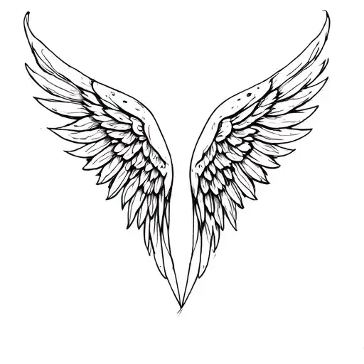 Whimsical Organic Angel Wings Abstract Dainty Less Realistic Line Art Fluid