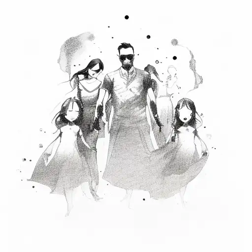 An Abstract Representation Of The Bond Between A Father And His Three Daughters