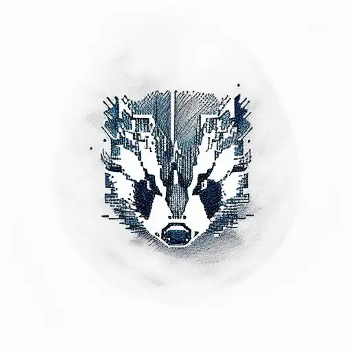 A Sketch-style Tattoo Of A Pixelated Badger Exploring A Video Game-inspired Forest