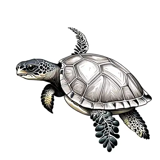 Sea Turtle Viewed Side With Oregano Leaves