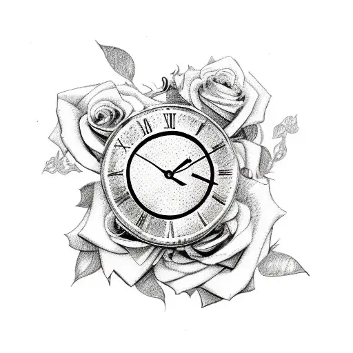 Broken Time Clock With Roses
