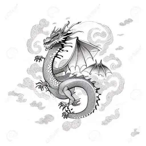 Dragon Flying Through A Starry Night Sky