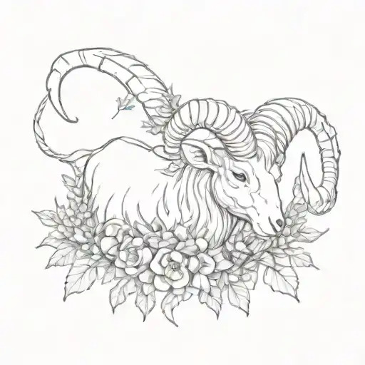 Aries Ram With Honeysuckle And Thistle Intertwined