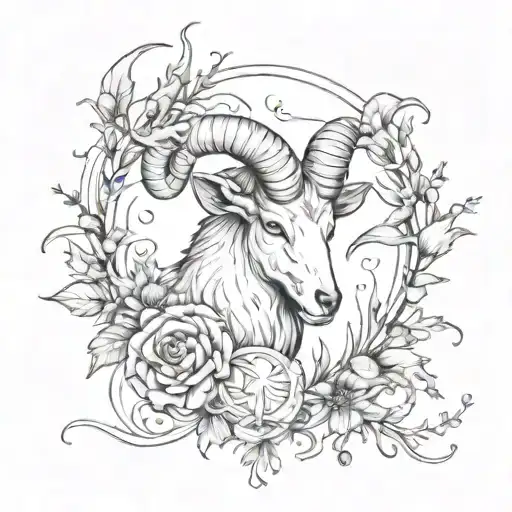 Aries Glyph With Honeysuckle And Thistle Intertwined