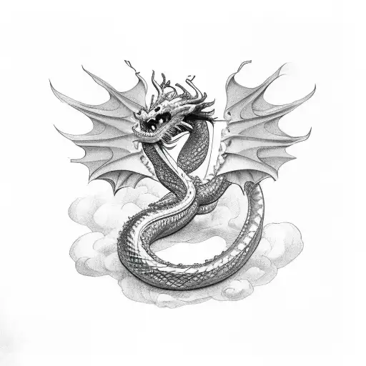 Dragon With Wings And Snake Around Open Book