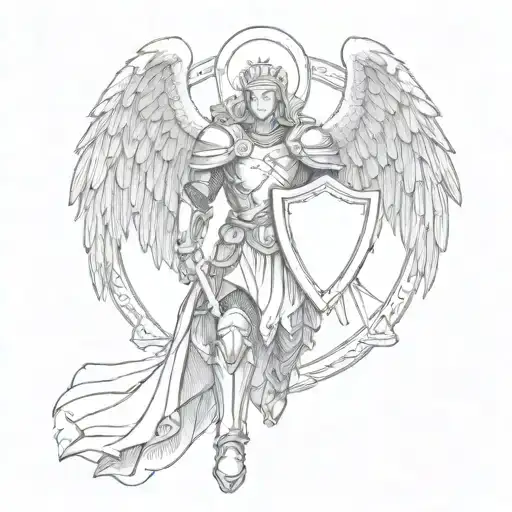 Guardian Angel Knight With With And Holding Christian Shield