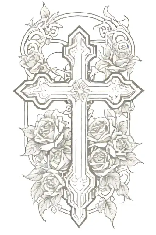 Cross And Roses Surrounding