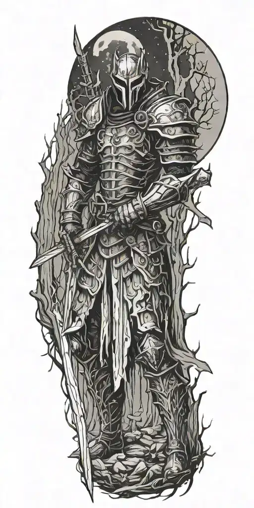 Demon Knight With Sword In The Woods During A Full Moon