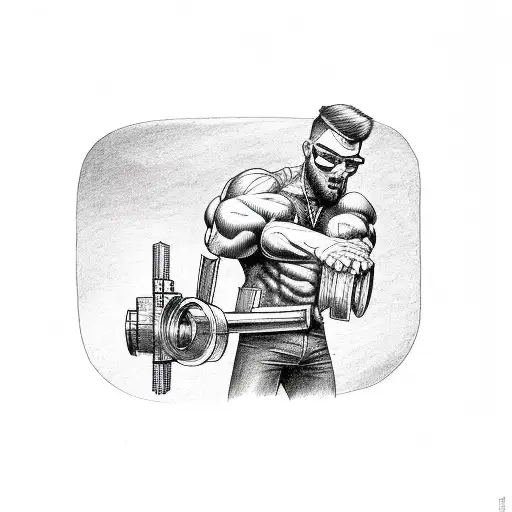 A Muscular Engineer Holding A Wrench With A Car Engine In The Background