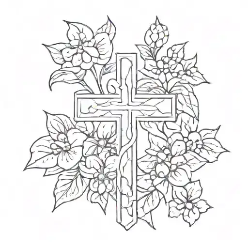 Minimalist Line Cross With 5 Forget Me Nots Surrounding