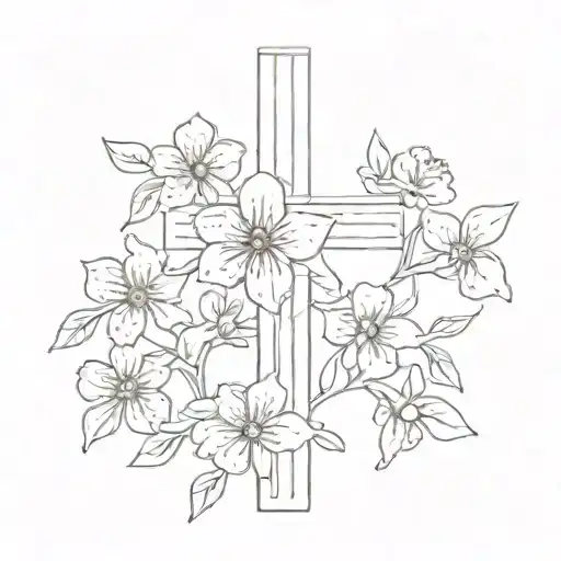 Forget Me Not Flowers On A Fine Line Cross Minimalistic Feminine