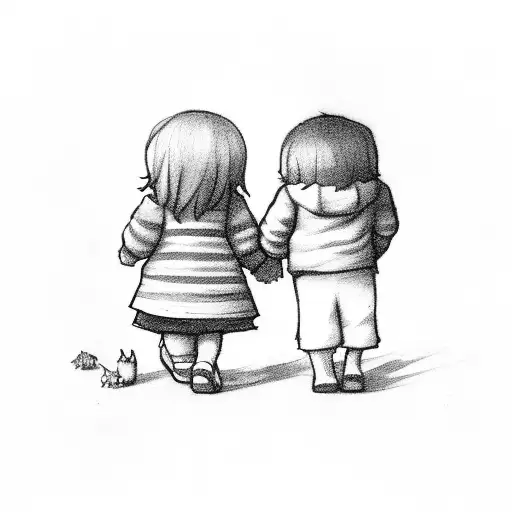 A Little Girl And A Little Boy Holding Hands