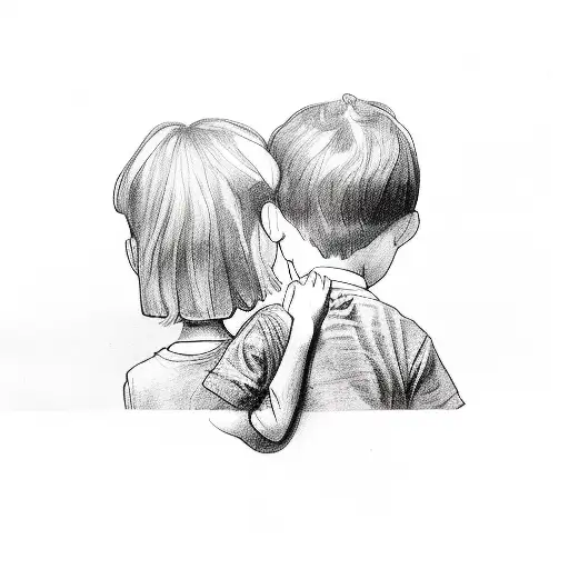 A Little Girl And A Little Boy From The Back Holding Hands