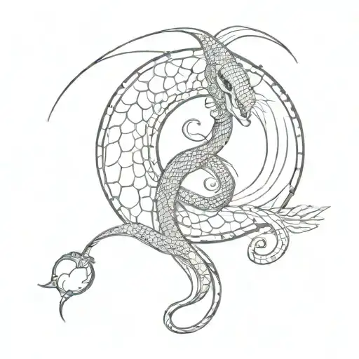 Snake And Crescent Moon On It Yin Yang
