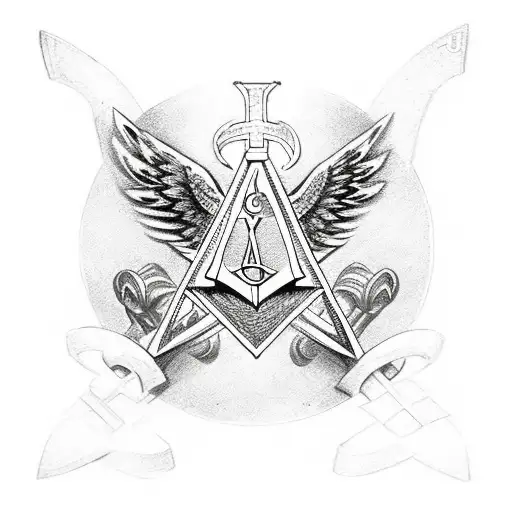 Masonic Symbol With A Catholic Cross And An Angel With Big Wings And Male Body