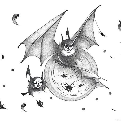 Moon With Bats Around It And Smoke