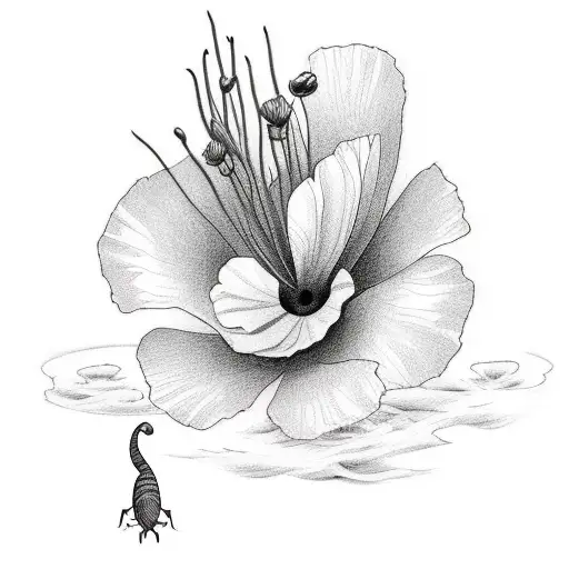 A Tattoo Of A California Poppy Growing Out Of A Surfboard