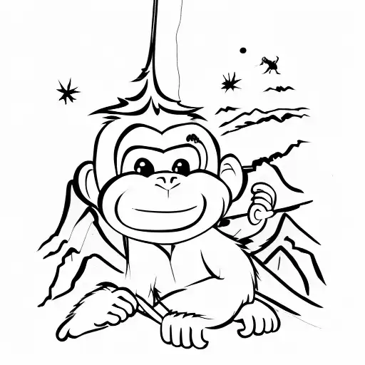 Happy Monkey Skiing On A Moutain