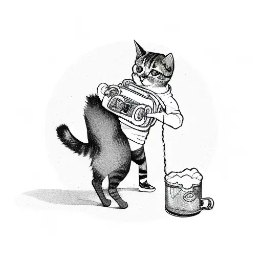 A Cat Dj Scratching A Vinyl Record With A Beer Bottle Nearby