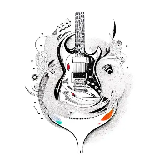 A Guitar Made Of Colorful Birds