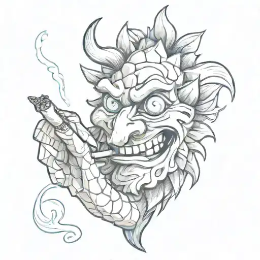 Crazy Fir Cone With Blue Eyes Smokes A Cigarette And Smiles