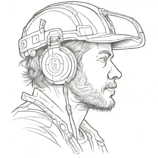 A Sketch Tattoo Of A Construction Worker Listening To Music