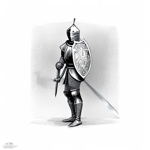 Medieval Knight Holding Sword And Shield