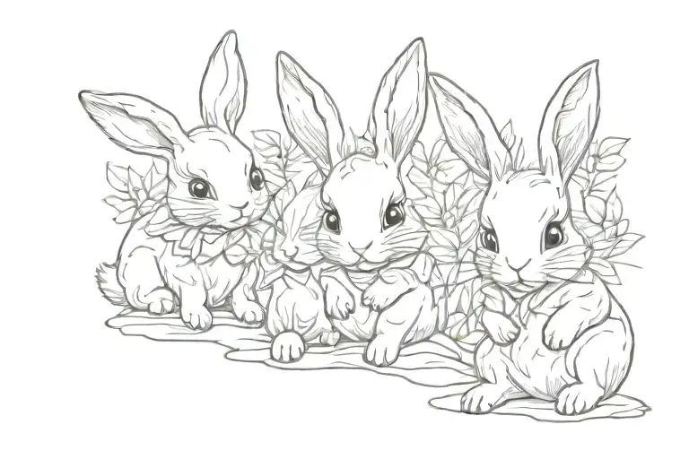 3 Playful Cute Bunnies Fine Line