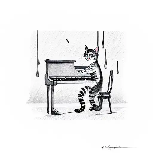 A Cat Playing A Piano In The Rain