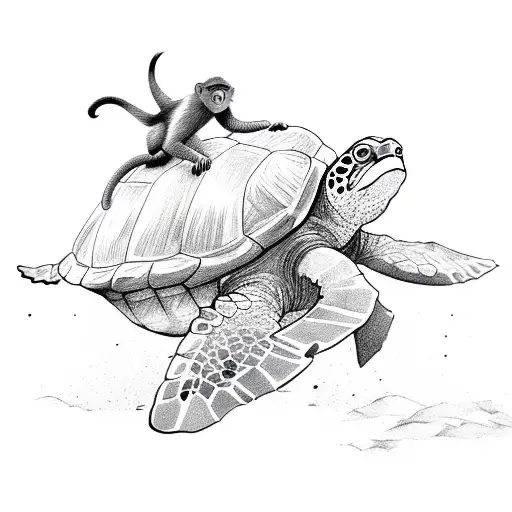 Monkey Surfing On Sea Turtle