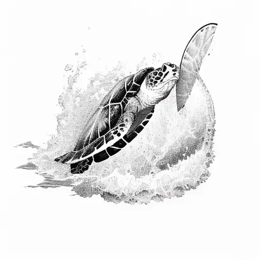 Monkey Catching A Wave On Sea Turtle