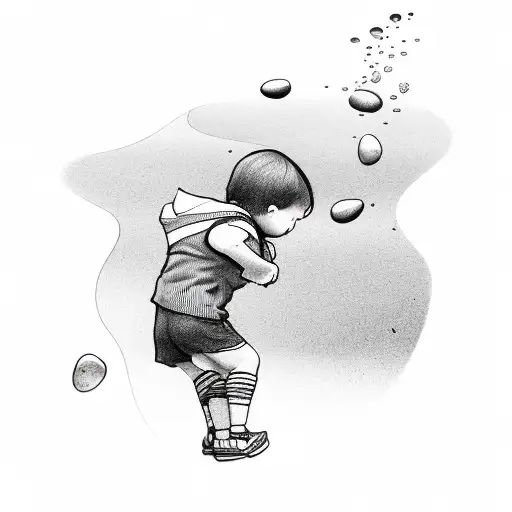 Dad With Kid Throwing Pebble Into Water