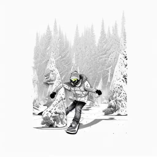 Snowboarder Carving Through A Forest Of Owls