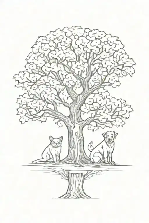 Tree With Dog Amd Cat Sitting Under A Tree