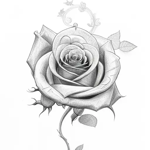 Rose Vine Three Leaves One Pink Bud Two Blue Buds And On Rainbow Bid