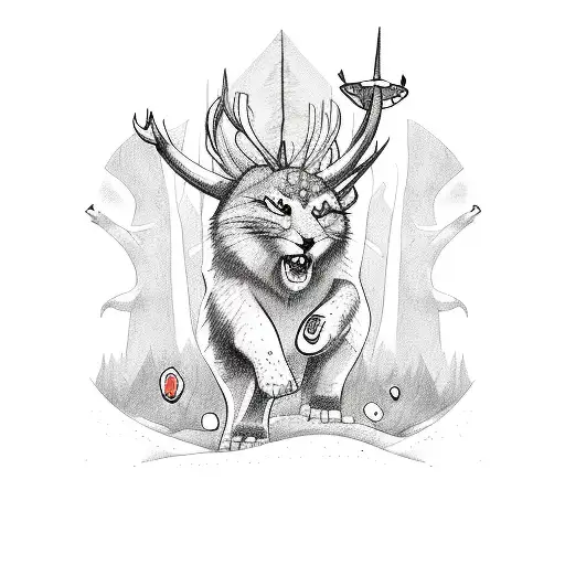 A Sketch-style Tattoo Of An Animal Party In The Wilderness With Various Video Game Characters