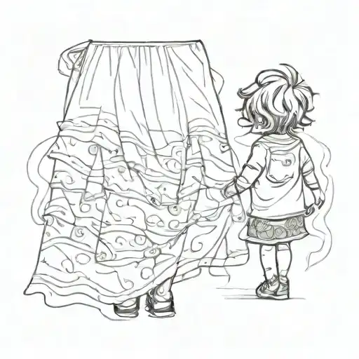 Little Boy Hiding Behind His Mothers Skirt