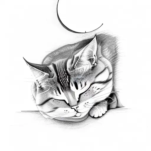 Sleeping Cat With Half Moon