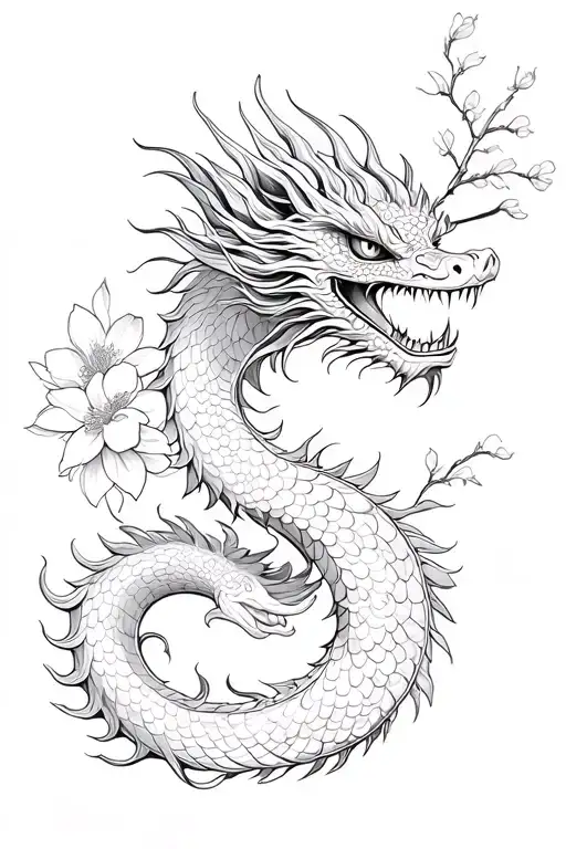 Female Chineese Dragon With Blossom Flowers