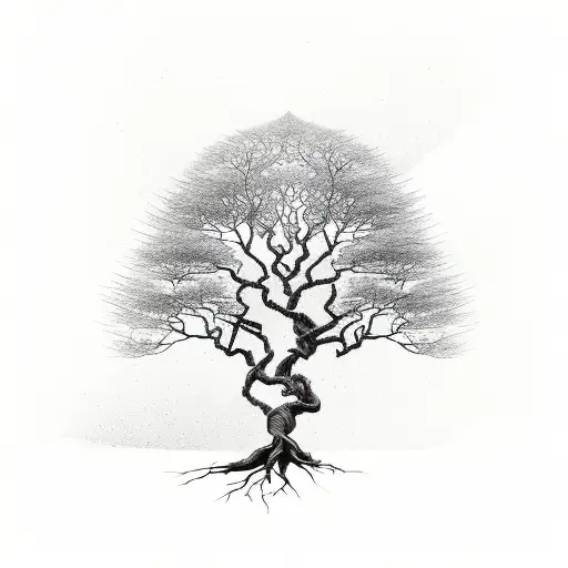 A Majestic Tree With Roots That Transform Into Flowing Paintbrushes