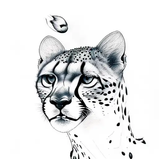 A Delicate Line Work Tattoo Of A Cheetah Drinking From A Serene Waterfall