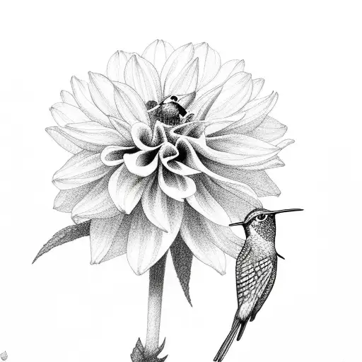 Dahlia With And Hummingbird