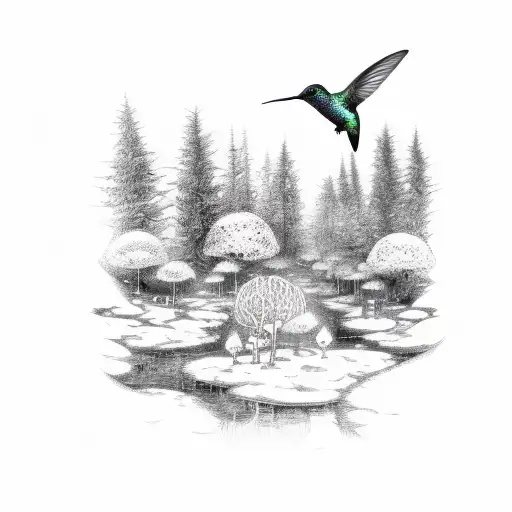 Hummingbird In A Whimsical Forest Setting