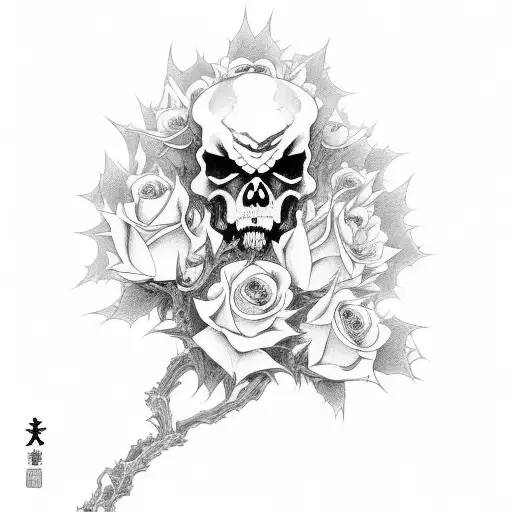 A Death God Inspired By Japanese Folklore Holding A Bouquet Of Black Roses