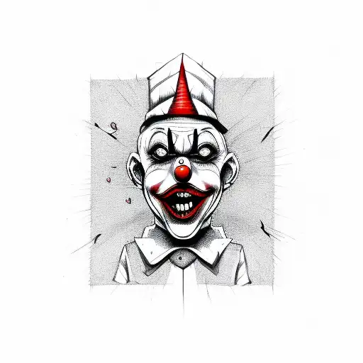 Sketched Design Of A Creepy Clown Holding A Bloodstained Pocket Knife