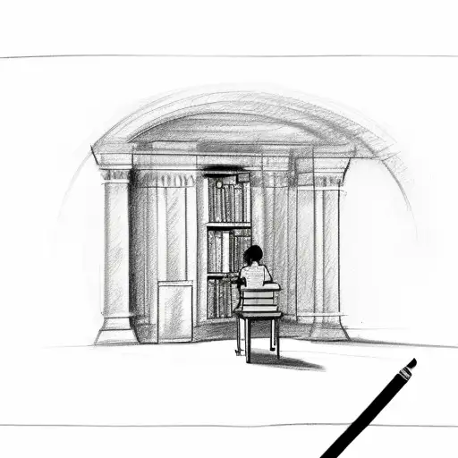 A Sketch Of A Student Studying In A Library With A Roman Architecture Backdrop