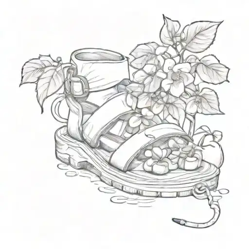 An Apple Plant And Lots Of Flowers Growing From A Sandal